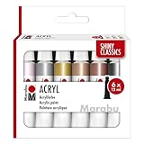 Marabu Acrylfarben Set SHINY CLASSICS, 6 x 12 ml metallisch schimmernde Farben, leicht vermalbar, schnell trocknend, lichtecht, wetterfest, für viele Maltechniken und Untergründe, 1210000000212