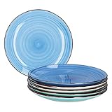 MamboCat Blue 6x Speise-Teller blau I robustes blaues Steingut-Geschirr für 6 Personen I 6-er Teller-Set mit modernem Strudel-Dekor in tollen Farbtönen I blaue Ess-Teller flach 6 Stück