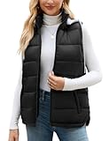 Vancavoo Weste Damen mit Kapuze Steppweste Warme Kapuzenweste Kurz Winterweste Freizeit Ärmellos Jacke Herbst Winter,Schwarz,L