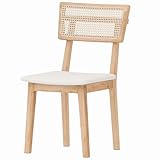 HOMCOM Esszimmerstuhl Küchenstuhl mit Rattan-Rückenlehne, Polsterstuhl mit Kissen, Holzbeine, Wohnzimmerstuhl Stuhl für Esstisch, Kunstleder, Natur