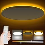 Bowfar LED Deckenleuchte Flach, 36W 4200LM Deckenlampe mit Fernbedienung Dimmbar 3000K-6500K, 1800K Nachtlicht Amber, Badezimmer Lampe für Wohnzimmer Küche Kinderzimmer Flur Schlafzimmer Ø39cm, Rund
