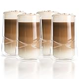 Latte Macchiato Gläser 350ml Doppelwandig Kaffee Thermogläser Cappuccino Tassen Teegläser 4er Set (4, 350ml)