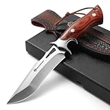 DRACHENADER Jagdmesser TJ-PTG,13 cm Klingenlänge Outdoor Messer aus M390-Stahl, Gürtelmesser mit Lederscheide und edlem Holzgriff, für Survival, Camping