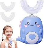Hojalis Lulabini Dinobrush, Auto-Schallzahnbürste Für Kinder Mit 2 U-Förmigen Silikonbürstenköpfen & 2 Bürstenkopf, Elektrische Kinderzahnbürsten Mit LED & Dino-Look Licht, Electric Toothbrush Kids
