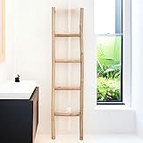 Marrakesch Dekoleiter aus Holz 150cm Handtuchleiter Manon Natur als Handtuchständer freistehend im Bad