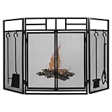 Kaminschutzgitter, 3-teiliges Kamintor mit Kamintüren, 4-teiliges Kaminwerkzeug-Set, Kaminabdeckungen für den Innen- und Außenbereich, Kaminofen