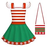 LOIJMK Girls' Tutu Christmas Cosplay Costume Children's Dress Christmas Red and Green Dress with Bag Mädchen Glitzer (B, 3-4 Years)
