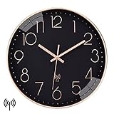 VIVILINEN Funkuhr geräuschlos Wanduhr Ohne Tickgeräusche Modern Funkwanduhr Lautlos Wanduhr Nicht Tickend Hängeuhr für Wohnzimmer Schlafzimmer Büro Küche 30x30cm/12 Zoll