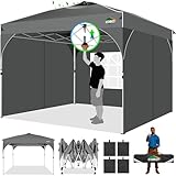 COBIZI Pavillon 3x3m Wasserdicht Stabil Winterfest Faltpavillon Partyzelt Gartenpavillon, 3 Seitenteilen, Pop Up Pavillon Faltbar für Camping, Festival, Gärten, Strände,Geschäft mit 4 Sandsäcke,Grau
