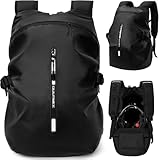 OUUTMEE Helmrucksack für Motorrad, Radfahren, wasserdicht, reflektierend, Helmtasche für Herren, große Kapazität, Schwarz, 46L