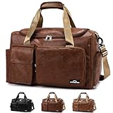 ZIOISNM Reisetasche Herren, PU Leder Weekender Herren mit Mehreren Fächern, Praktische Sporttasche, Stilvolle Gym Bag für Fitness, Alltag und Kurztrips (Dunkelbraun)