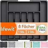 Lifewit Besteckkasten für Schubladen 40 50, Kunststoff Besteckeinsatz (Tiefe 38 cm), erweiterbare Besteckschublade Einsatz, Schubladen Organizer Küche für Besteck, Cutlery, Geschirr, Löffel, Schwarz