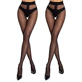 MANZI Strumpfhose mit Offen Schritt Sexy Feinstrumpfhose Damen Matt Transparente Nylon Strumpfhosen für Damen 30 Denier 2 Paar,Schwarz