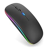 JZK Dual Mode 2.4Ghz USB wiederaufladbare kabellose Maus, Bluetooth Wireless Maus für Laptop, schlanke stille Computermaus mit LED-Licht, einstellbare DPI, Schwarz