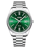 CIVO Herren Uhr Edelstahl Armbanduhr: Einfach Business Wasserdicht Uhren für Männer Grün - Analog Quarz Herrenuhr mit Leuchtend Datum