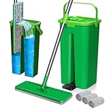 Myiosus Wischmopp Set mit Eimer, Bodenwischer Set, Flachmopp mit Auswringfunktion für Trockenen und Nässe, Fliesen, Parkett, Laminat
