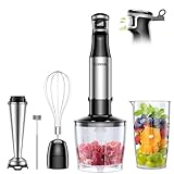 GDOR 1100W Pürierstab, 5 In 1 Stabmixer Edelstahl, Stufenlos Geschwindigkeitseinstellung Hand Blender Mit 2 Schneebesen, 800ml Messbecher, 600ml Häcksler