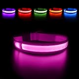MASBRILL Hundehalsband Leuchtend Aufladbar, LED Leuchthalsband Wasserdicht für Kleine Mittlere Große Hunde Einstellbar Blinklicht Sicherheit Halsband mit 3 Beleuchtungsmodi, Rosa - M