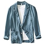 Icegrey Sakko Herren Baumwoll Leinen Regular Fit Schalkragen Anzugjacke 2 Knopf Jacke für Hochzeit Freizeit, Blue Green, XXL