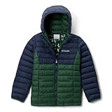 Columbia Jungen Powder Lite 2 Hooded Jacket Pufferjacke Mit Kapuze, Rain Forest, Collegiate Navy, 164 EU