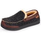 LongBay Herren Mokassin Hausschuhe Memory Foam Warme Hüttenschuhe Indoor Outdoor Gummisohle