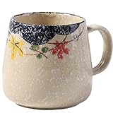 FülleMore 350ml Kaffeebecher Milchbecher große Keramiktasse Porzellan Kaffeetasse Teetasse Espressotasse Becher mit Henkel ø7.5 x H9cm,für Kaffee Tee Milch Cappuccino (Blumen)