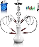 Shisha Komplettset mit 4 Schläuchen, 22'' Großes Shisha Kit für bis zu 4 Personen mit allem inklusive, Keramikschüssel | Premium-Schlauch| Schöne Glasvase (Weiß GF1)