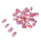 Healvian 24 Stück Teiliges Kurze Quadratische Full Cover Nägel Farbverlauf Violett mit Silbernen Linien Langlebige Künstliche Nägel zum Aufkleben Praktische DIY Maniküre für Frauen und