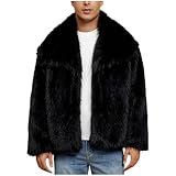 YAOJIWANG Kunstfelljacke für Herren Dicke Kunstfellmantel Flauschige Plüschjacke Einfarbig Pelzmäntel Offene Vorderseite Warme Winterjacke mit Revers Dick Strickjacke Outdoor Herrenmantel mit Taschen