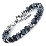 10:10 Edelstahlarmband und 6mm natürliche Schneeflocken-Obsidiansteine, Armband für Männer und Frauen. Verstellbares Armband Made in Italy…