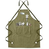 Onezebra Arbeitsschürze - Schweißerschürze mit Werkzeugtaschen Verstellbare Kreuzgurte am Rücken Schutzkleidung Herren & Damen Perfekt für Garten, Küche, Keramik, Werkstatt, Garage Grün 78 * 57cm