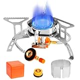Gaskocher Outdoor, Campingkocher Gas 3500W, Trekking Gaskocher Ultralight, Campingkocher Faltbar, Camping Gaskocher Faltbar, mit Piezozündung und Tragebox, für Outdoor Picknick Trekking Wandern
