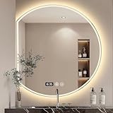LED Badspiegel Rund Beleuchtet Smart Wandspiegel mit Hintergrundbeleuchtung & Frontbeleuchtung Anti-Beschlag Digitale Zeitanzeige IP44
