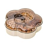 Geteiltes Serviertablett Mit Deckel – In Blütenblattform Mit 5 Fächern, Snacktablett, Vorspeisenplatte | Lebensmittelaufbewahrungsbehälter Für Reisen, Party Und Picknick, Transparenter
