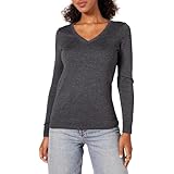 Amazon Essentials Damen Leichter, Langärmeliger Pullover Mit V-Ausschnitt, Klassischer Schnitt (Erhältlich In Übergröße), Dunkelgrau Meliert, M