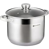 Daniks Standard Edelstahl Kochtopf Induktion mit Glasdeckel, 26 cm, 10 Liter, Suppentopf, Nudeltopf, Pastatopf, Silber