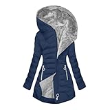 duxyoz Winterjacke für Damen, Fleece-gefüttert, mit Kapuze, leicht, gesteppt, Sherpa-Mantel, verdickte, winddichte Oberbekleidung mit Kapuze, Übergröße, Puffermantel, warm, gepolstert, Fleece-Mantel