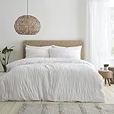 Catherine Lansfield Seersucker Bettwäsche-Set für Einzelbett, mit Kissenbezug, Weiß
