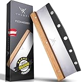 VALUXE® Premium Pizzamesser aus Edelstahl & Holz - Profi Pizzaschneider Wiegemesser effektiver als Pizzaroller – Handlicher 32cm Pizza Cutter - Pizza Messer für gleichmäßiges Schneiden