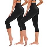 TNNZEET 3/4 Leggings Damen Capri Leggins für Sport, 7/8 Sporthose High Waist Caprihose Große Größen Sportleggings für Gym(Schwarz/Schwarz,L-XL)