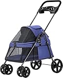 X&Z-XAOY Haustier Kinderwagen Atmungsaktive Hundekinderwagen Für Kleine Hunde Mit Getränkehalter Freigabe Premium Hundekinderwagen Buggy Mit Regenschutz (Color : Blue)