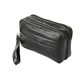 SOTALA XXL HANDGELENKTASCHE - Herren Handtasche Tasche Echt Leder Geld Bag Umhängetasche Dokumententasche Handschlaufe Schwarz