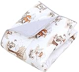 TupTam Krabbeldecke für Baby 120x120 cm - Gepolsterte Spieldecke Baby Baumwolle, XXL, OEKO-TEX, Weich & Hautfreundlich, Farbe: Füchse Fahrrad Eule Wald Beige