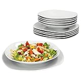 MamboCat Lotta 12tlg Tafelservice I weiße Porzellan-Geschirr für 6 Personen I 6X Suppenteller & 6X Speiseteller I Essteller & Tiefe Teller für Salat & Pasta I Teller für Frühstück, Mittag & Abendbrot