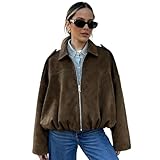 fjaldjfu Wildlederjacke Damen, Bomberjacke Damen, Herbst jacken Kurze, Lederjacke Elegant Übergangsjacke für Herbst Streetwear Kunstwildleder mit Fleece-Futter (A,S)