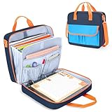YARWO Ringordner Tasche für Jungen Mädchen 3 Ring Ordner für 500 Blätter mit ausziehbaren Fächern verstellbarer Trageriemen Akkordeon Organizer passend für 13' Laptop, Lern Tablet Schreibwaren, Marine