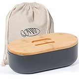 SYLANDO Brotkasten mit Großer Kapazität, Hochwertige Metall Brotbox, Die Aufbewahrung für noch länger frisches Brot, Deckel aus Ökologisches Bambus (Klein-Grau-33,5 * 18 * 11,3CM)