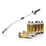 Gazcamp Unkrautbrenner, 76 cm, 1000°C, Piezo-Zündung und für für MSF-1A Kartuschen (mit Auswahl Anzahl der Kartuschen) (Unkrautbrenner + 8 Kartuschen)