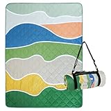 Exclusivo Mezcla wasserdichte Picknickdecke, Mehrzweck-Teppich für Camping, Reisen, Park, Strand, Garten, 3-lagig, 150 x 200 cm, groß, sanddichte Stranddecke, Grüne Welle