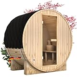 DELUKE Fasssauna Outdoor mit Elektroofen PIET - für 2 Personen, inkl. Saunazubehör | Außensauna Gartensauna Saunafass | Mit externer Montage
